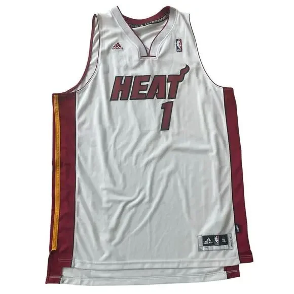 ADIDAS NBA MIAMI HEAT BOSH #1 JERSEY STITCHED WHITE RED SZ XL 2011 BASKETBALL